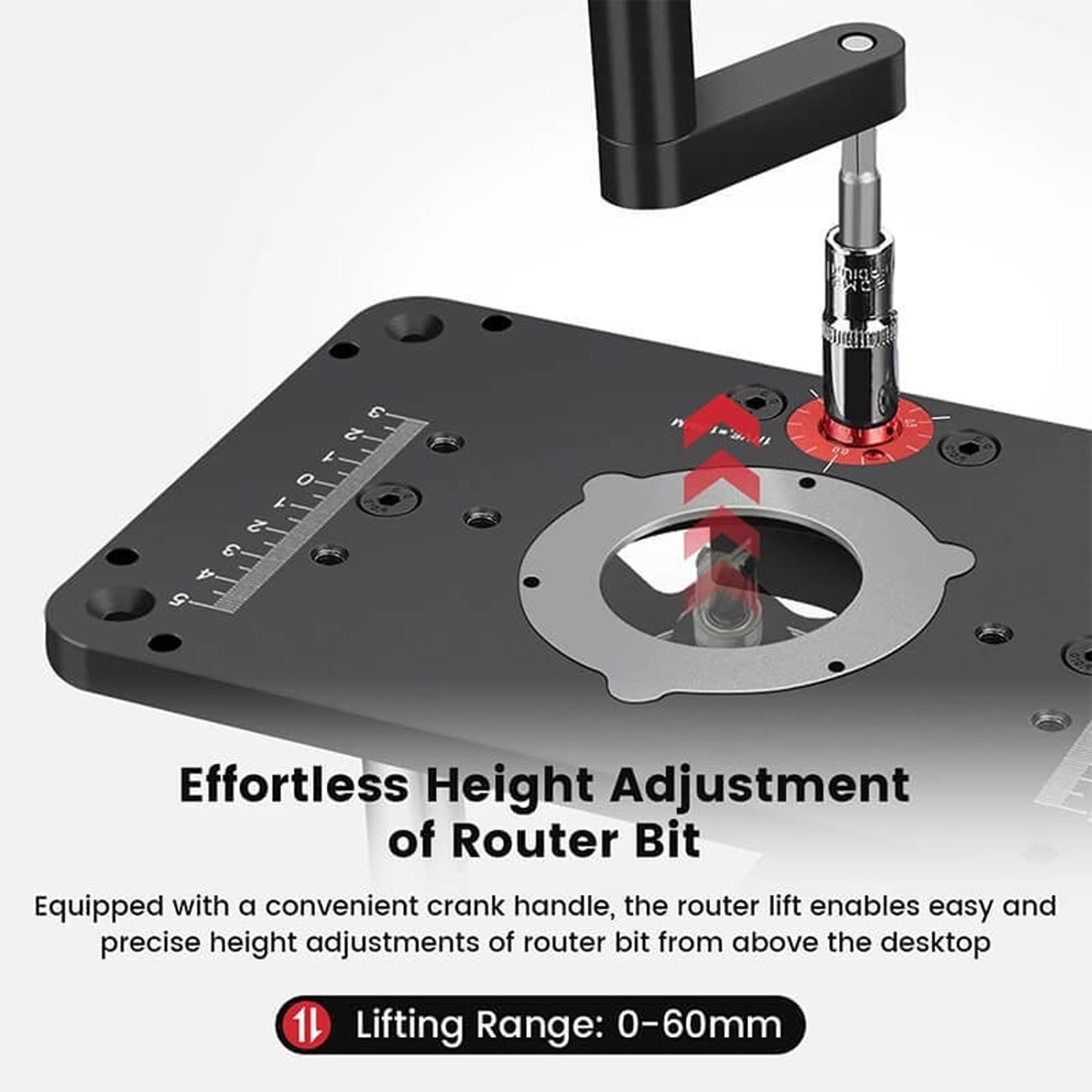Système de Levage de Routeur, Table de Levage de Précision pour Moteur de 3-1/2 de Diamètre, Plaque 9-1/4'' X 11-3/4'' et Kit de 3 Anneaux D'insertion, Compatible avec