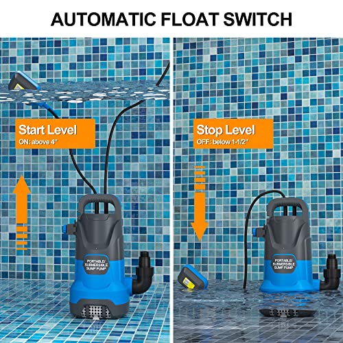 Image of Submersible Water Automatic Sump Pump 1HP Clean /Dirty Water Removal Pump 3500PGH With Float Switch Electric Portable Transfer Water Pump for Swimming Pool Garden Pond Basement Draining