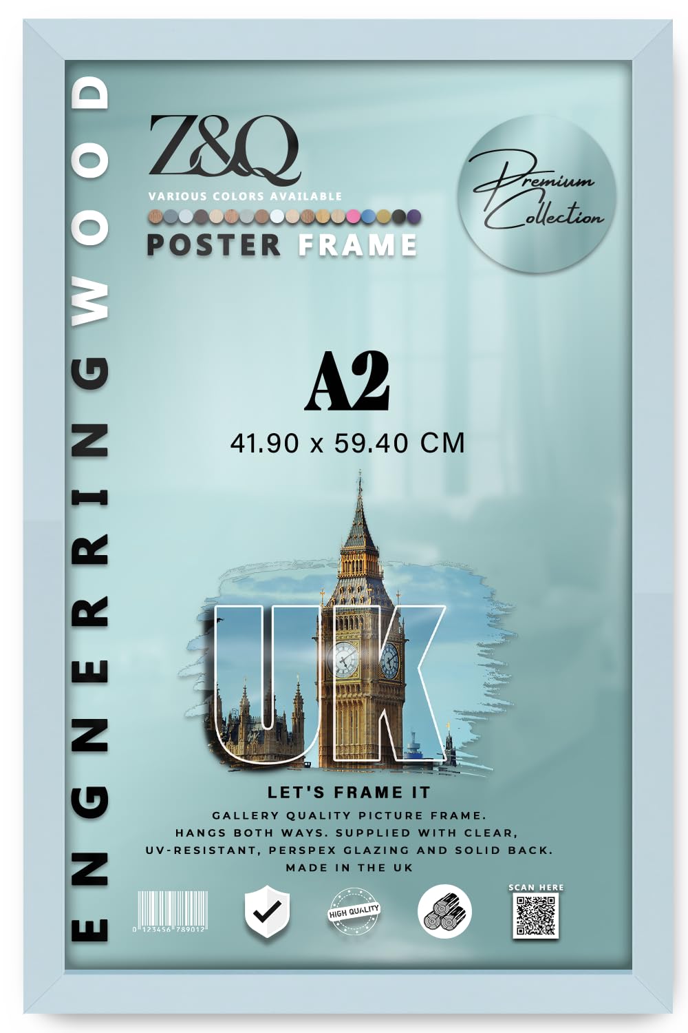 Z&Q | Artistic MDF Wall Frame A2 (41.90 x 59.40 CM) Elegant Wood Grain Finish, Picture Holder 23" x 16" Professional Office Display, 419 x 594 mm [ Light Grey ] — image 1