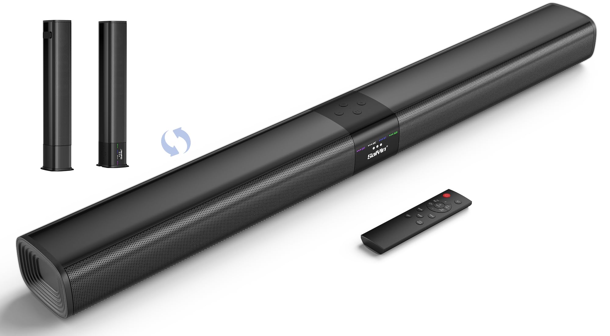 Saiyin Sound Bar for Smart TV, 100W Soundbar with Crystal-Clear Vocals and Bluetooth 5.3/TV-ARC/Optical/AUX Input, Center Channel Speaker Surround Sound System for TV/PC/Gaming/Projectors