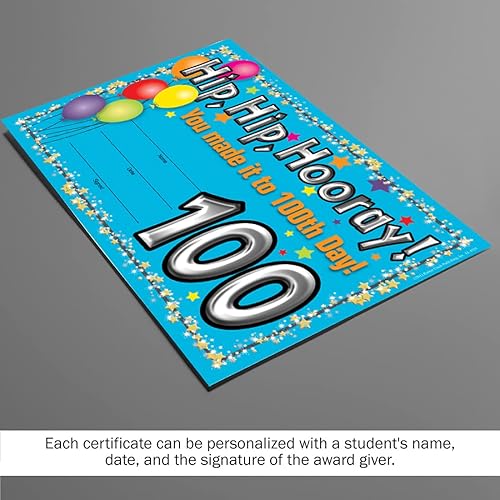 Miniatura 4 de Barker Creek Premios de reconocimiento, 100 día, celebra los logros de los estudiantes con estos coloridos premios, 30 premios por paquete, 8.5 x