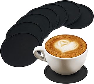 opamoo Sottobicchieri in Silicone, 10 Pezzi Sottobicchiere, Sottobicchieri Rotondi, Sottobicchieri Antiscivolo, Sottobicchieri in Marmo, Sottobicchieri in feltro Per Bevande, Tazze, Bar (Nero)