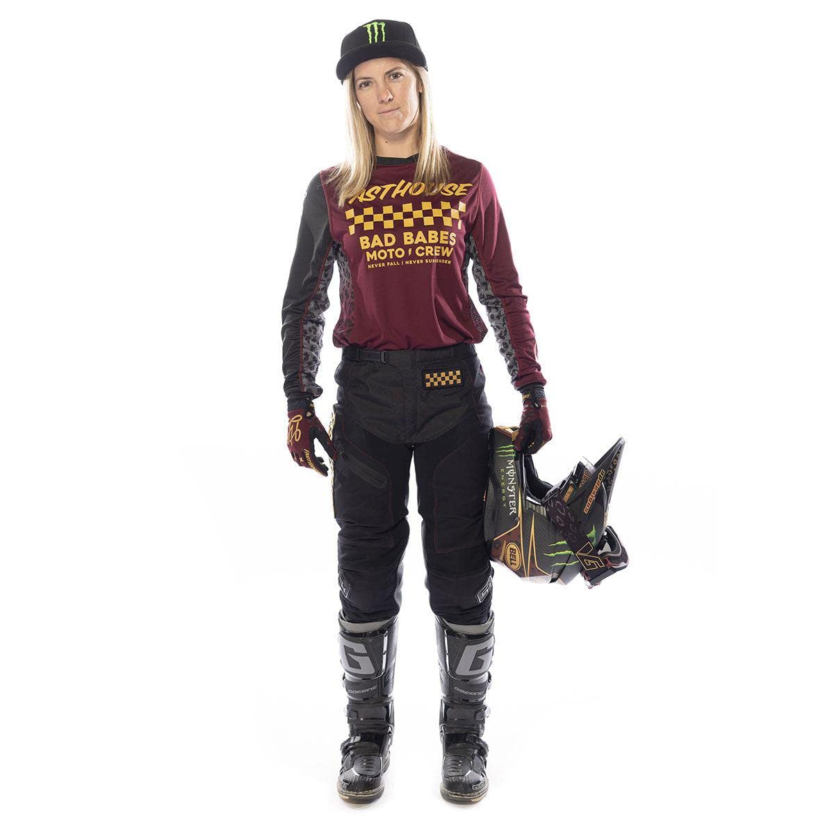 FASTHOUSE Women's Grindhouse Golden Crew Jersey (Maroon, Small)