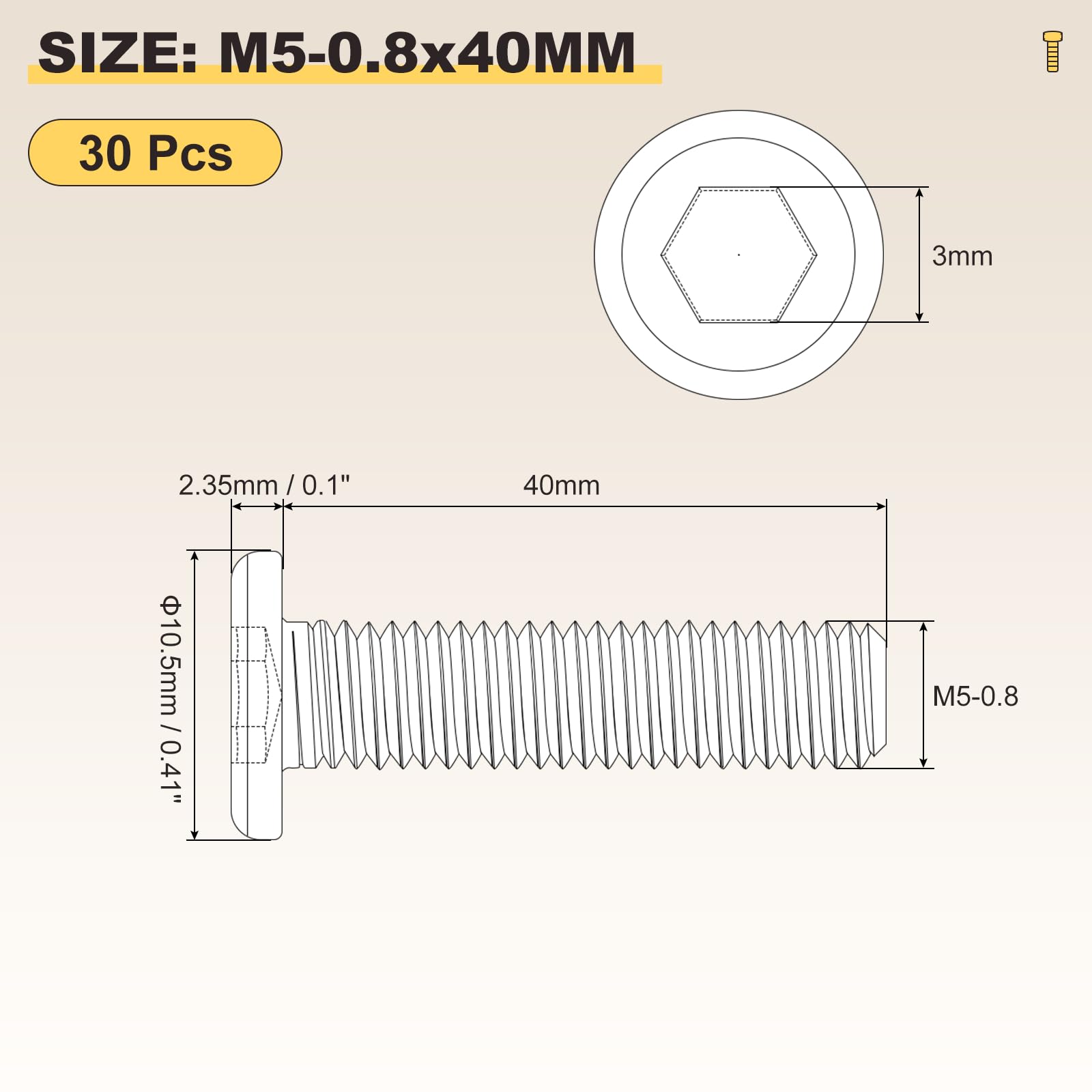 METALLIXITY Flat Head Hex Socket Cap Screws Bolts(M5-0.8x40) 30Pcs, 304 Stainless Steel Hex Socket Furniture Bolts Screws - Image 2