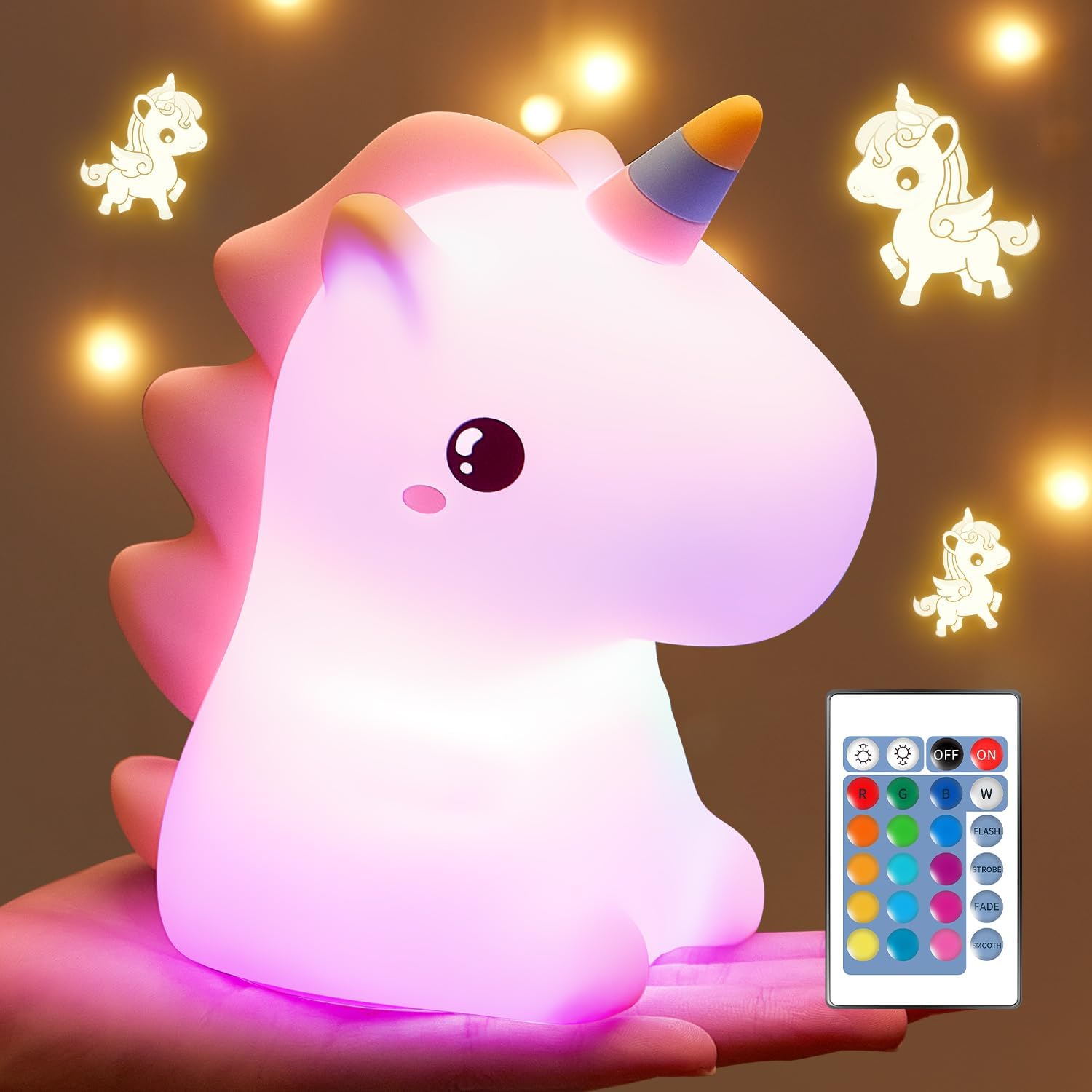Unicorno Bambina Regalo Battesimo Bambina,16 Colori+Telecomando+Dimmerabile+12 ORE Luce Notturna Bambini, Morbida Luce Allattamento Notte, Lucina Notte Bambini Cameretta Bimba Regalo Bimba 1-10 Anno