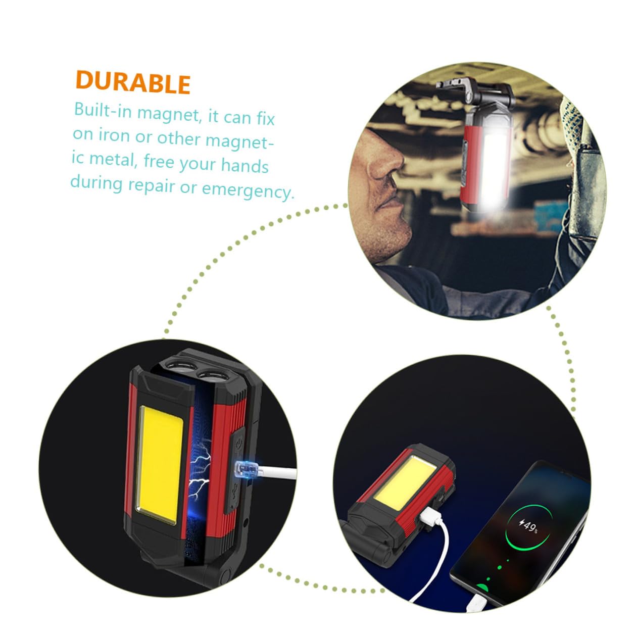 Luce di Ispezione LED Ricaricabile USB 2800 Mah con Fissaggio Magnetico