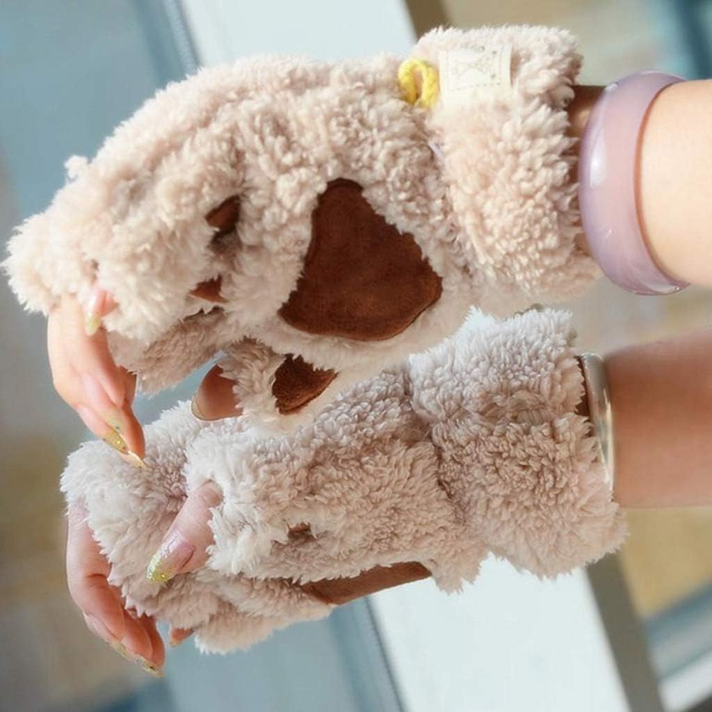 hejhncii Women Girls Lovely for Paw Thick Half Fingerless Gloves Plush Grip Gloves