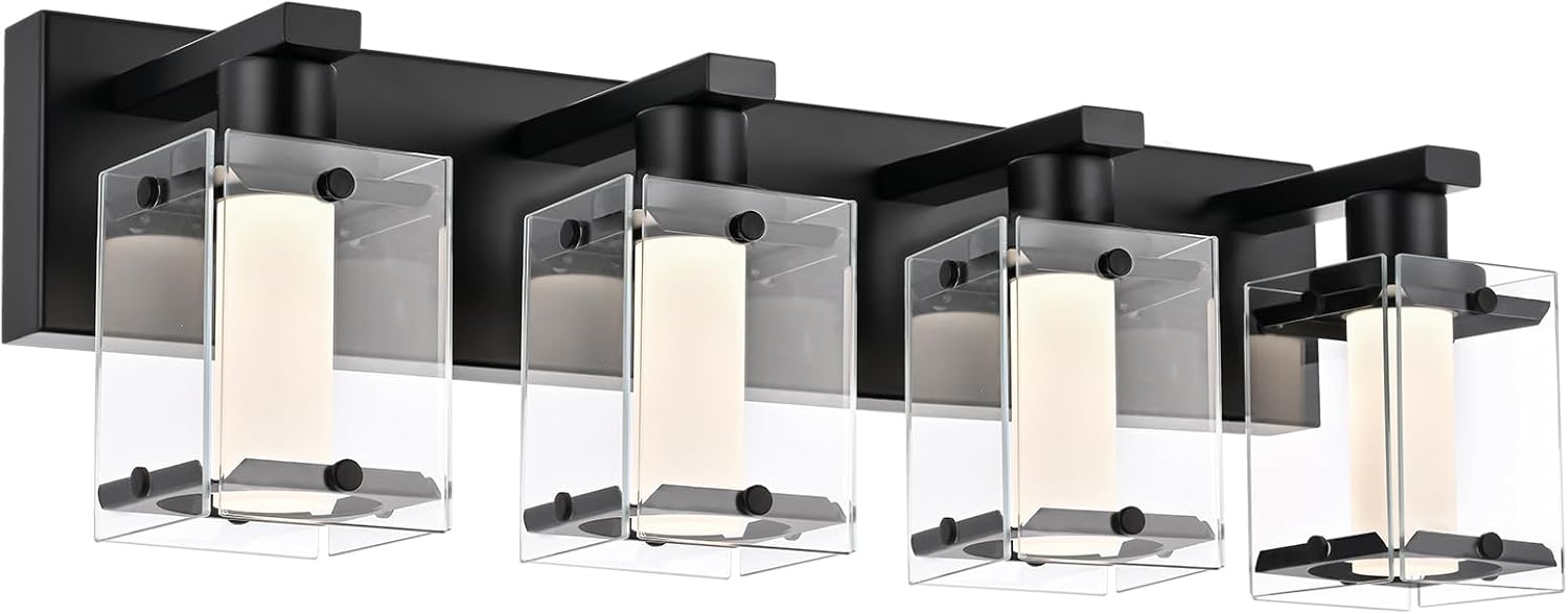 3-Light LED Bathroom Light Fixture, Brushed Nickel Vanity Lighting Wall Sconce Lamp with 5-Color Modes, 3000K-6000K Wall Sconce Lamp with Clear Glass Shade