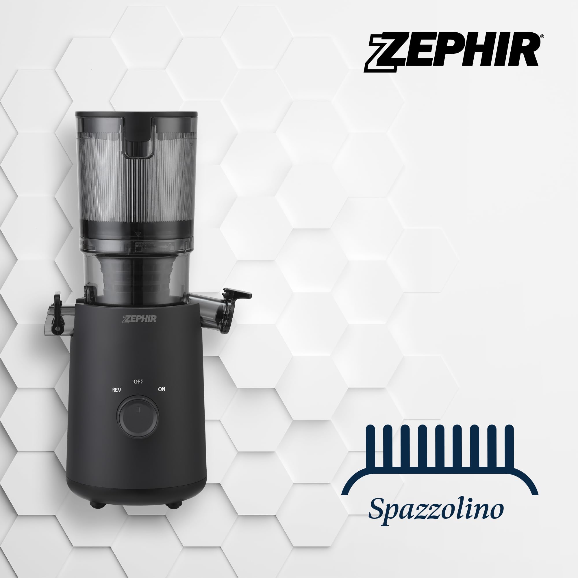 Zephir Estrattore Di Succo Frutta E Verdura 150W, 45 Giri/Min, Apertura XL 11 Cm, Contenitore 1,3L, Funzione Reverse, Separazione Succo E Residui