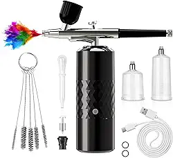 Kit de Aerógrafo Recarregável Sem Fio Compressor de Aerógrafo Portátil Escova de Ar para Pintura de Modelos, Arte de Unhas, Decoração de Bolos, Maquiagem, Barbeiro (Preto)