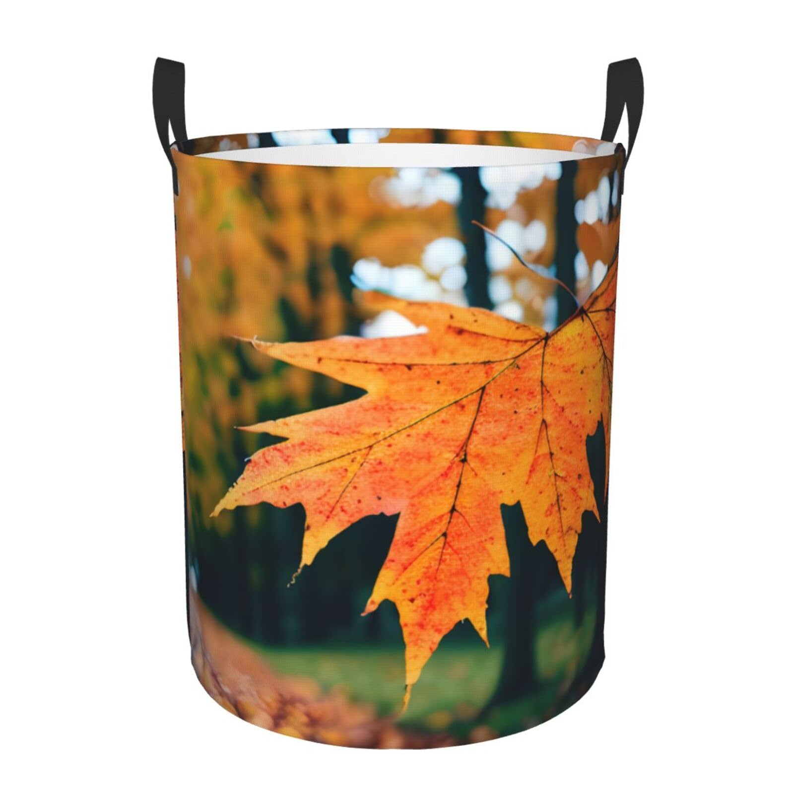 M Collapsible Laundry Hamper Round Autumn pattern Print Storage