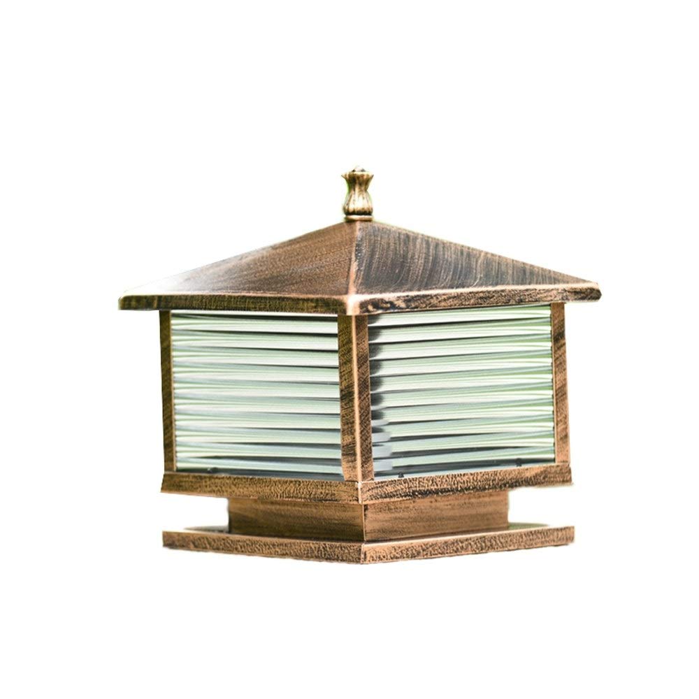 QUSYZD Post Lights Outdoor,Classical Brass Bollard Post Pillar Lantern Small Square Traditional Outdoor Waterproof Column Light Antique Patio Garden Deck,Onecolor-30 * 30 * 28cm