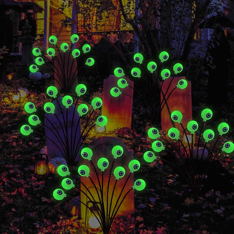 2 Pezzi Luci Solari A Bulbo Oculare Per Giardino – 16 LED, Impermeabili, Decorazioni Di Halloween E Natale, Con Testa Girevole, Luce Verde