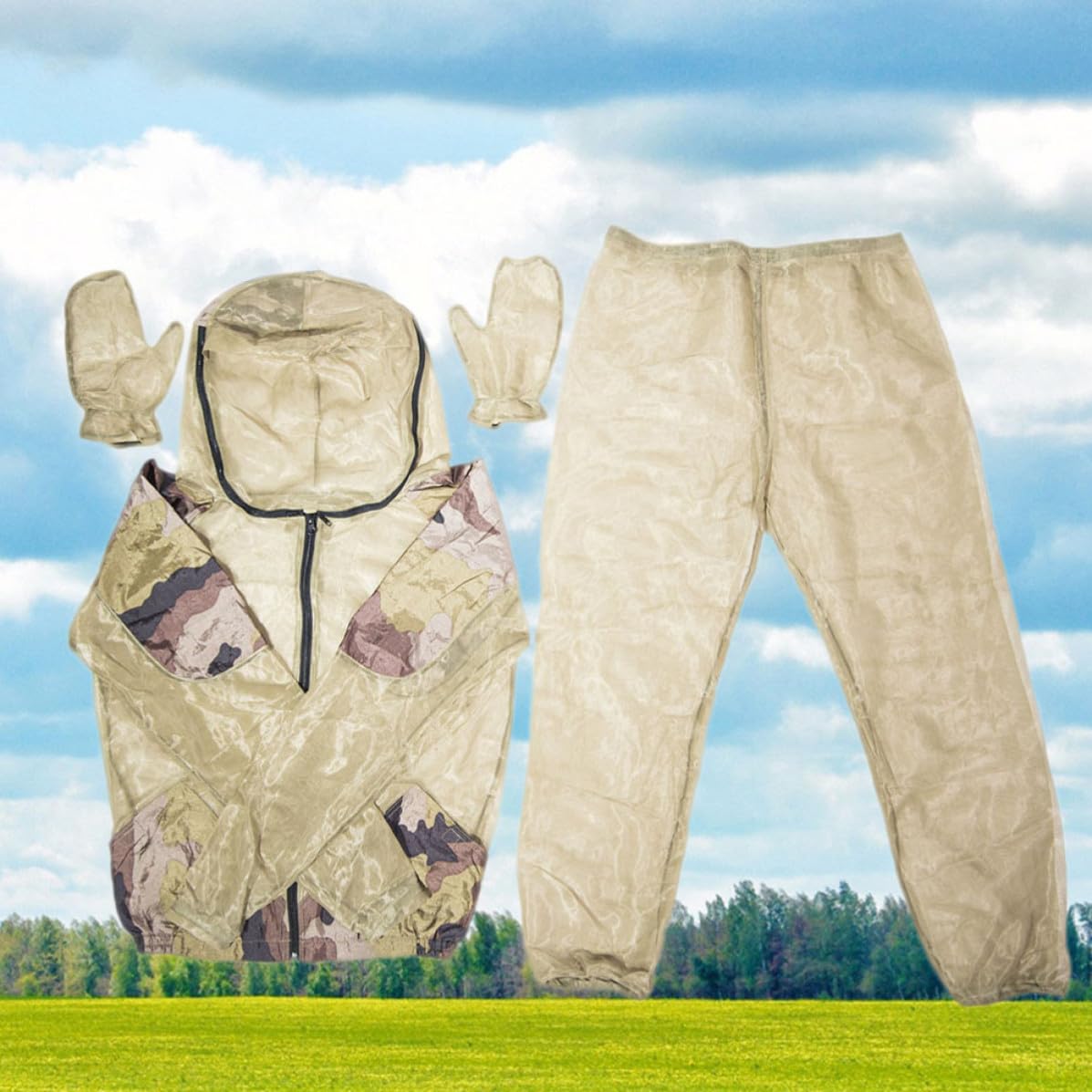 Combinaisons à Capuche en Maille 3pcs Kaki, Célébration Halloween, Camping | Tissus à Mailles Ultrafines Veste Moufles Pantalon Chaussures et L/xl 175-190cm S/160-175cm Unisexe