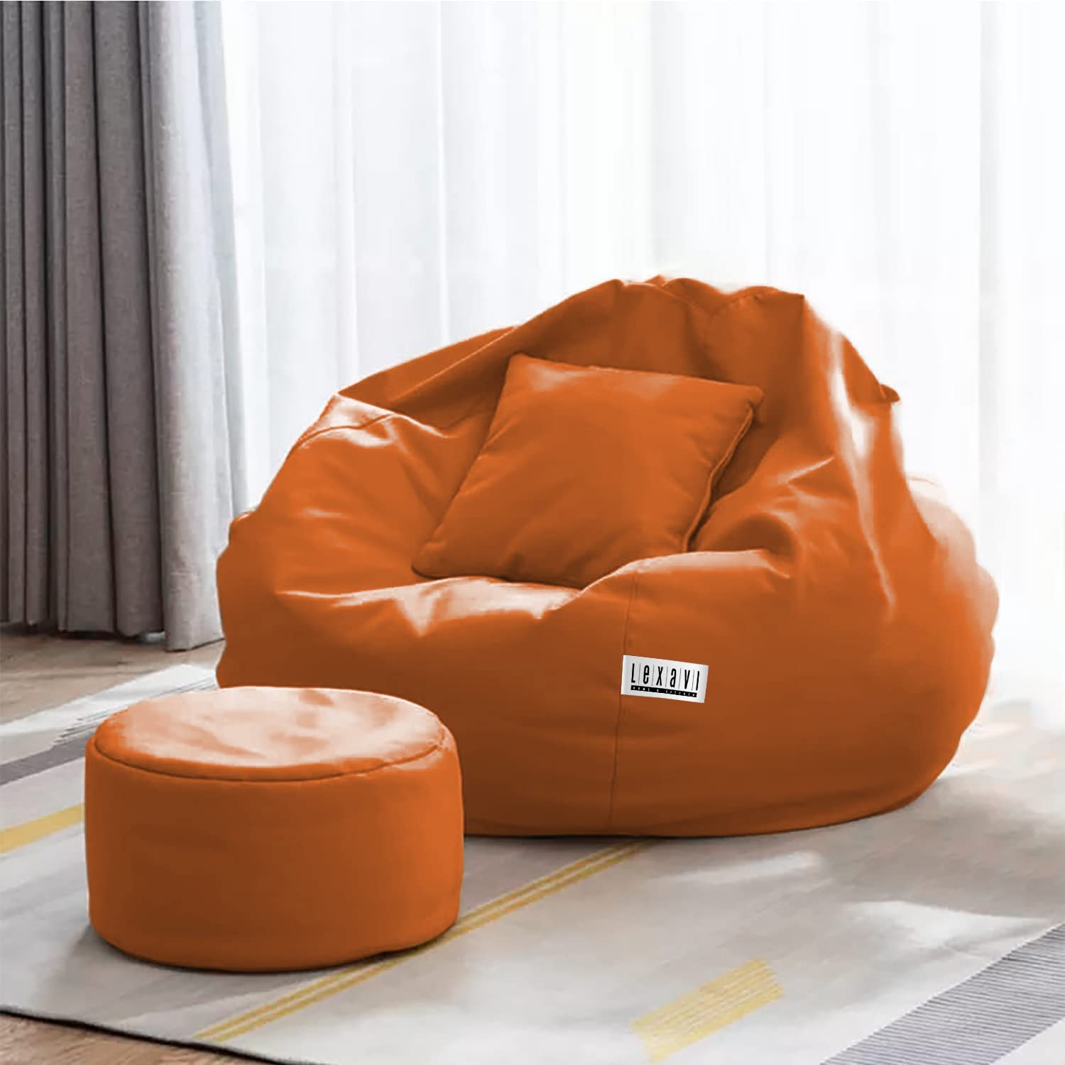 LEXAVI Brand - Bean Bag Cover with Footrest with Cushion Without Beans Fillers Only Cover (Faux Leather) - (XXXXL, Orange) (B0BWVFBM2M) Amazon Price History, Amazon Price Tracker