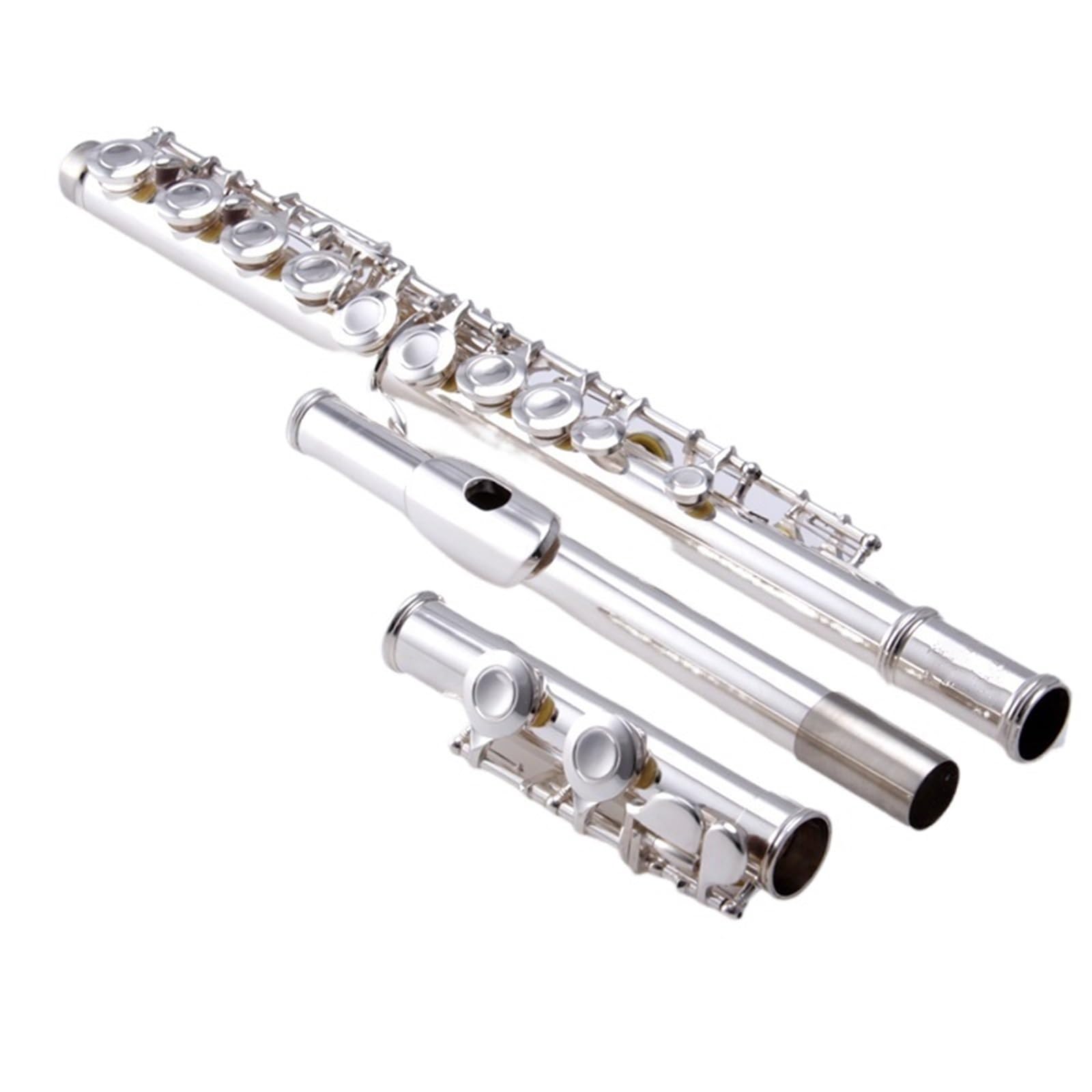 Classic Flûte Traversière Flûte Courbée À 16 Trous Fermés Clé C Flûte Plaquée Argent En Cuivre Blanc Avec Clé E