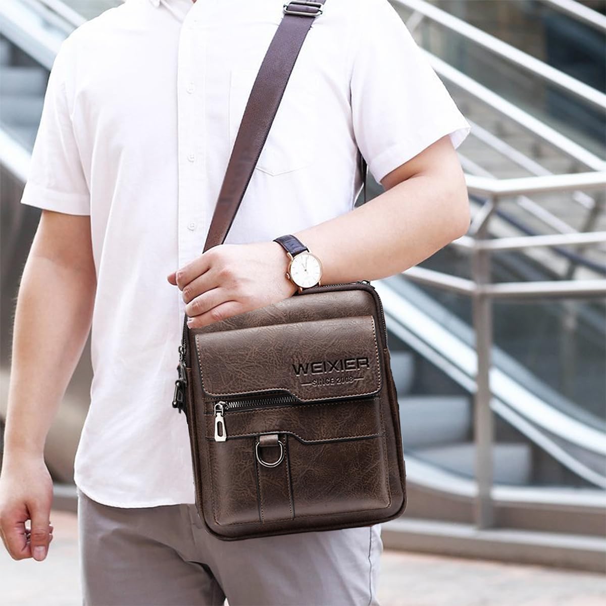 Sacs à Bandoulière Sacoche Homme en Cuir Vintage Shoulder Bag Crossbody Business Cartable Besace Pochette Sacs à Main pour iPad, iPhone, Sport, Voyages,Travail (Marron Sacoche Homme)