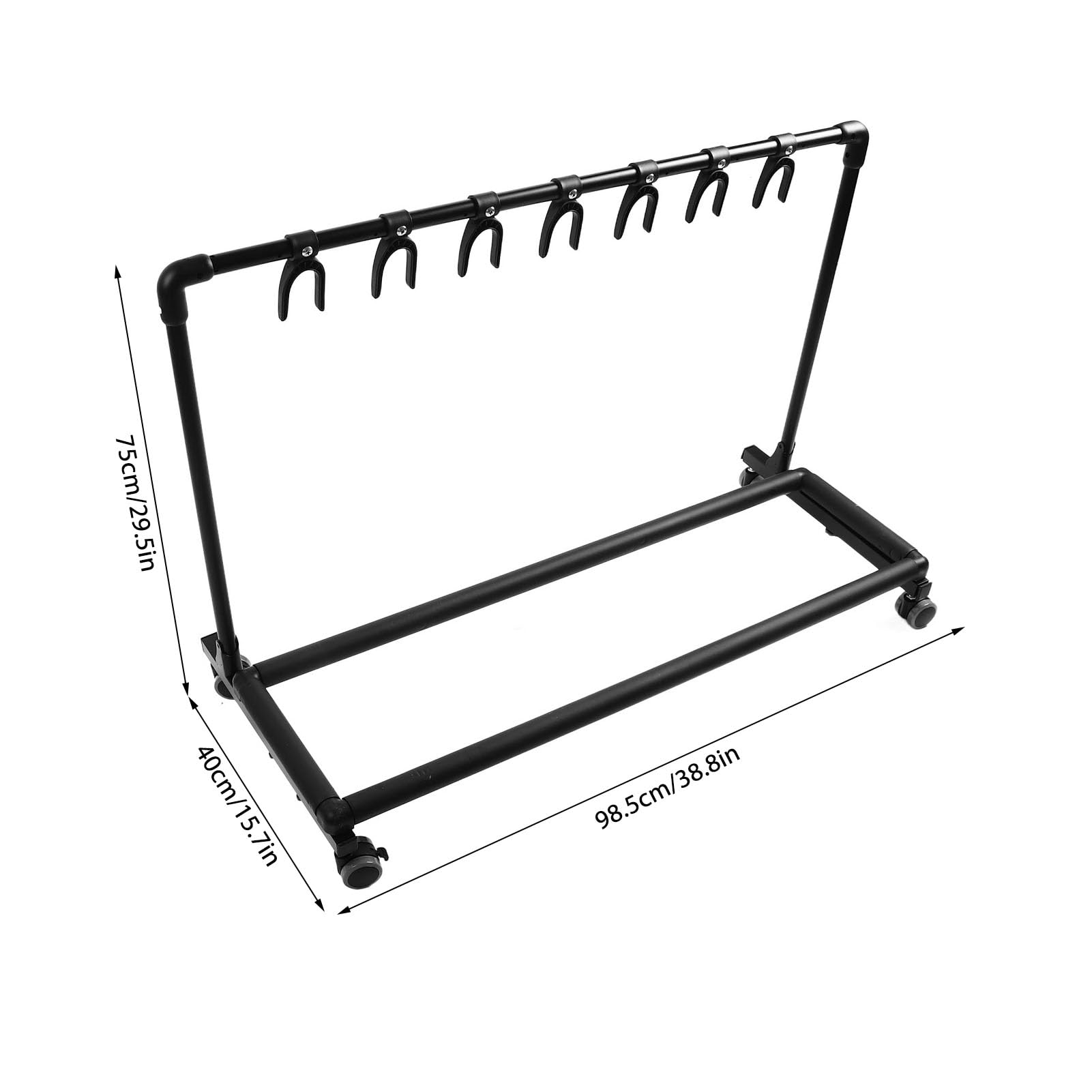 Multi-Gitarrenständer, Mehrere Gitarrenständer, Universelles Gitarren-Display-Rack für E-Gitarre, Bass, Schwarzer Gitarren-Display-Halter, Klappbarer Gitarrenständer mit Rollen (7)