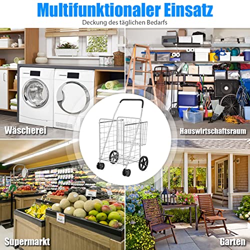 GOPLUS Klappbarer Einkaufswagen, Großer Mehrzweckwagen mit Universalrädern & 2 Körben, Tragbar & platzsparend, Leichter… – Bild 3
