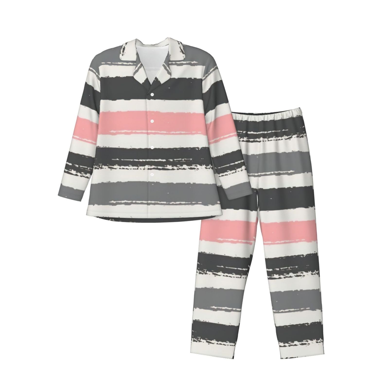 Rosa chiaro e grigio scuro strisce stampa uomo manica lunga pigiama set pigiameria due pezzi casa viaggio vestito pantaloni lounge