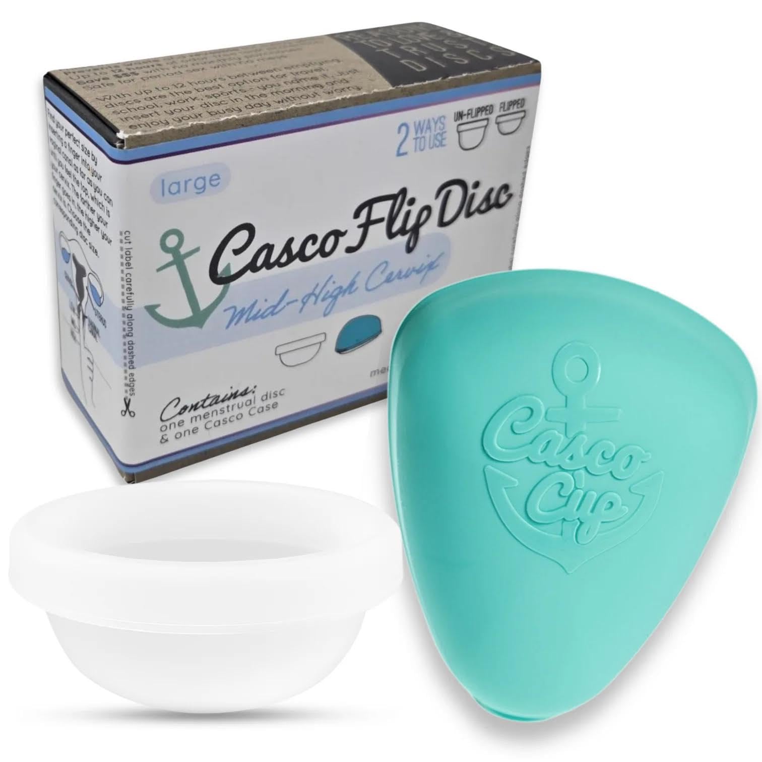 Casco Flip - Disco menstrual grande – Incluye funda para disco menstrual, disco menstrual e instrucciones – Discos menstruales de silicona para mujeres – Fabricado en Maine, Estados Unidos – Disco