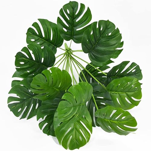 Miniatura 6 de CATTREE - Arbustos artificiales, palmeras tropicales falsas, paquete de 2 hojas de taro, arbustos de vegetación artificiales, plantas realistas de