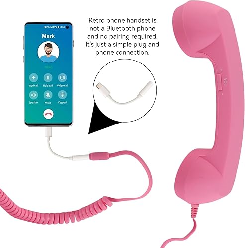 Miniatura 7 de Auricular de teléfono para teléfono celular, teléfono retro rosa con conector de 0.138 in, receptor de teléfono móvil, auriculares antiguos,
