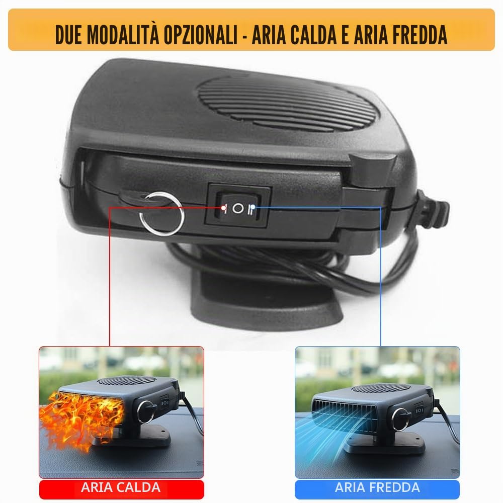 12 V 150W Riscaldamento per Auto, 2 in 1 Riscaldatore per Auto, Stufetta per Auto Regolazione Libera a 360°, Riscaldamento/Raffreddamento con Accendisigari per Auto,Caravan,Camion,Barca(Nero)