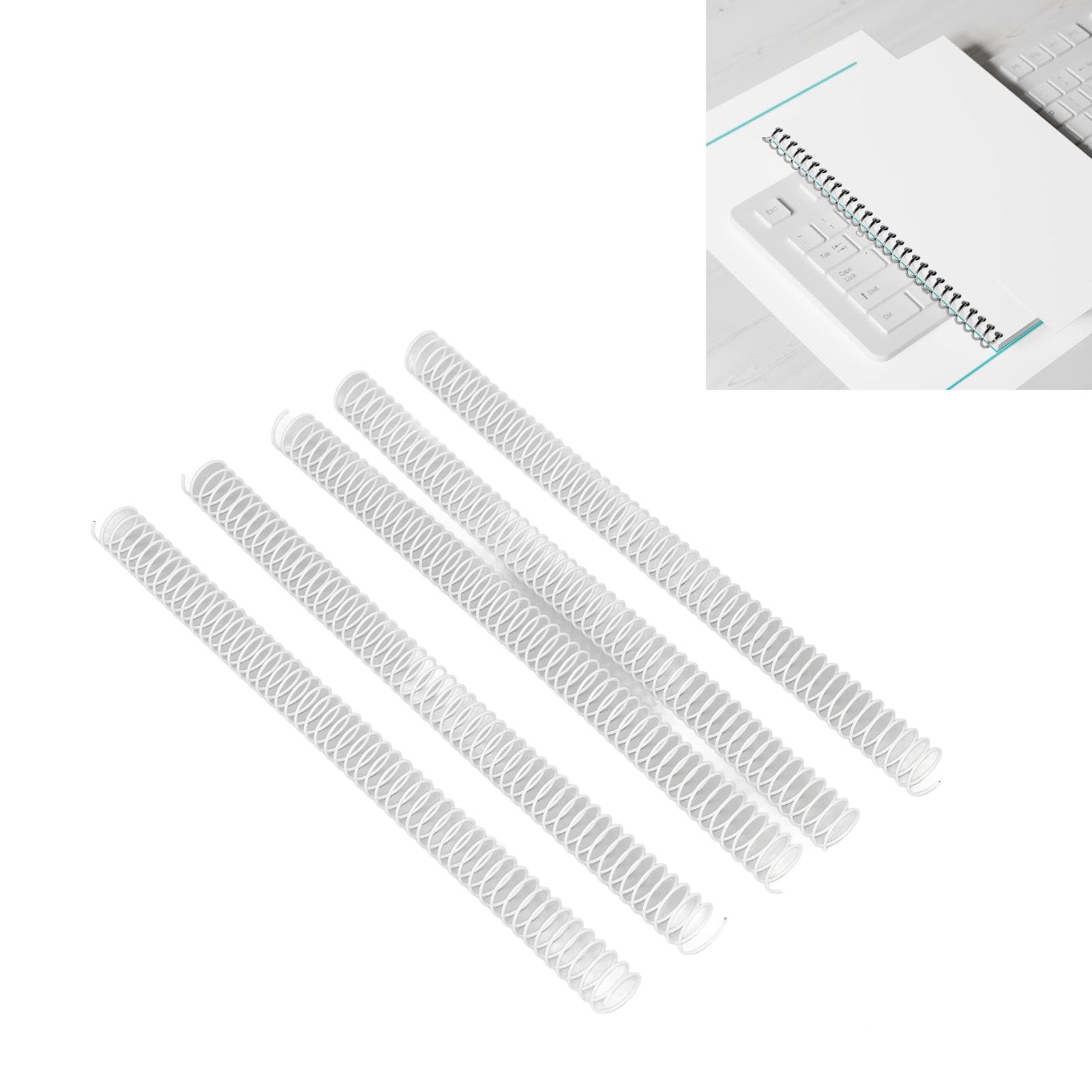 100 Bobine di Rilegatura a Spirale 19 Mm, 48 Denti, Passo 4:1, capacità di 170 Fogli per Documenti A4, Perfette per Opuscoli Fai Te (WHITE)