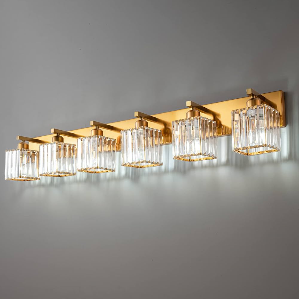 Onizbar 【Luxury】 FDPBY Modern 6-Light Gold Brushed Brass Finish Crystal Wall