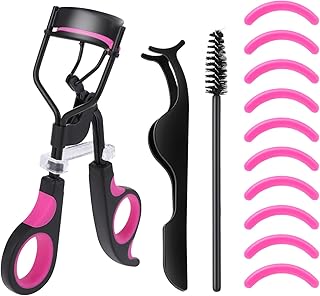 WLLHYF Eyelash Curler with 10 Replacement Refill Pads, Eyelash Brush Eyelash Tweezers Beauty Eye Lashes Curler Metal Premium Lash Curler Makeup Tool Get Eyelashes Perfect Curl for Women Girl