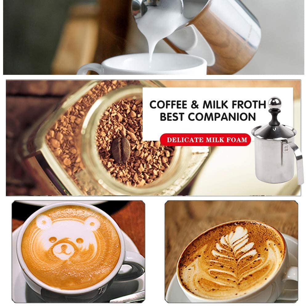 VINSU Stainless Steel Milk Frother for Coffee and Cappuccino - Double Froth Pump Manual Foam Maker - Hand Pump (400ml) 2