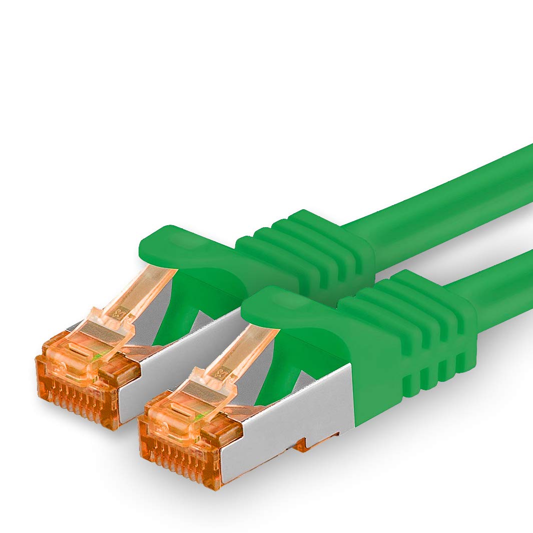 1aTTack.de 1m - Cat.7 Netzwerkkabel Grün - 1 Stück Gigabit Ethernet LAN Kabel 10000 Mbit s Patchkabel Cat7 Kabel S FTP PIMF Schirmung LSZH Cat.7 Rohkabel Rj45 Stecker Cat 6a - 1 x 1 Meter