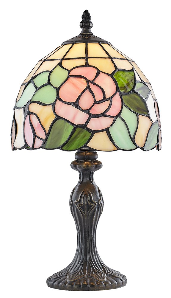 Haysoms Traditional Rose Tiffany Lamp with Green Leaves, Pink