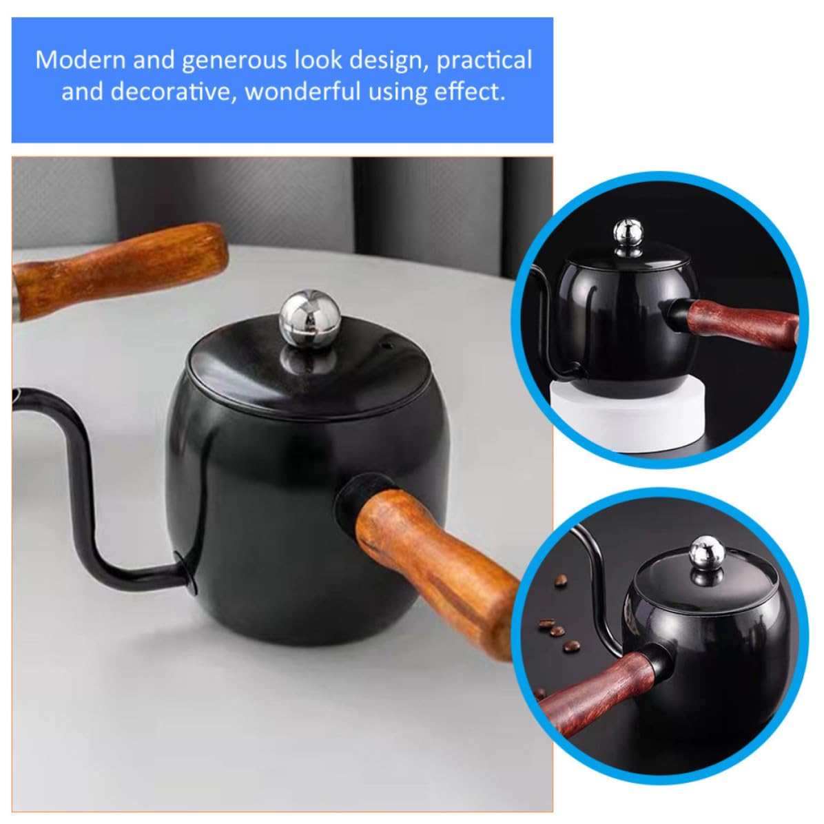 VILLCASE Hervidor de Cuello de Cisne Eléctrico 500ml de Acero Inoxidable Mango de Madera para Oficina y Familias Diseño Moderno y Textura