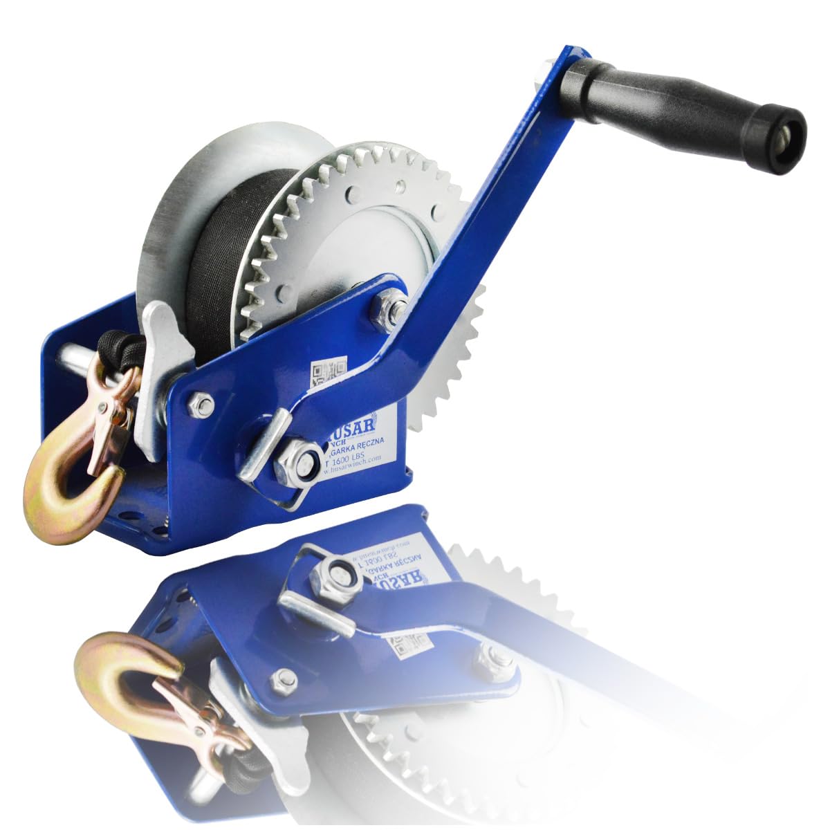 Handseilwinde 1600 lbs 720 kg mit Gürtel 10 Meter 5 cm, Zwangsbremse, doppeltwirkend, verstärkte Stahlzahnräder, Winde für Boote, Anhänger, Industrie