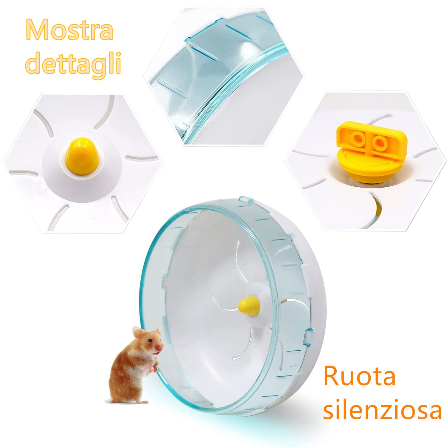 Ruota Criceto, Ruota per Esercizi per Criceti, 12cm pollici in plastica acrilica Super silenziosa Ruota da corsa per Criceti Nani Siriani, Gerbilli, Topi o altri Piccoli Animali Domestici, Blu