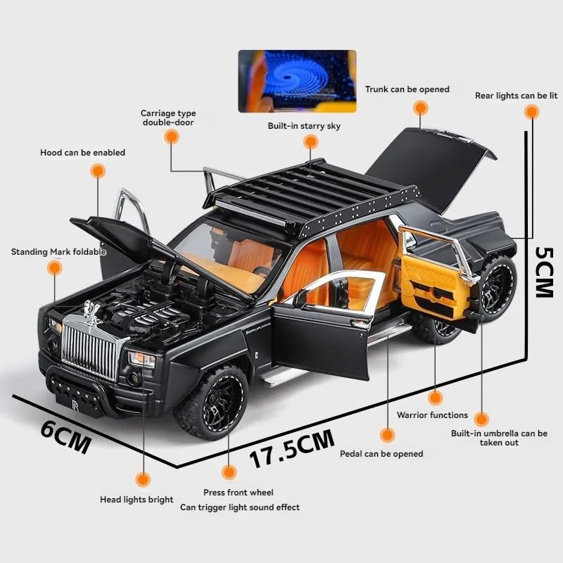 Image of 1:32 Rolls Royce Phantom 6X6 Scale Model Car - Exclusive Alloy Metal Pull Back Die Cast Car Toy with Openable Doors, Light & Music - Best Gifts for Kids【Colors as Per Stock】