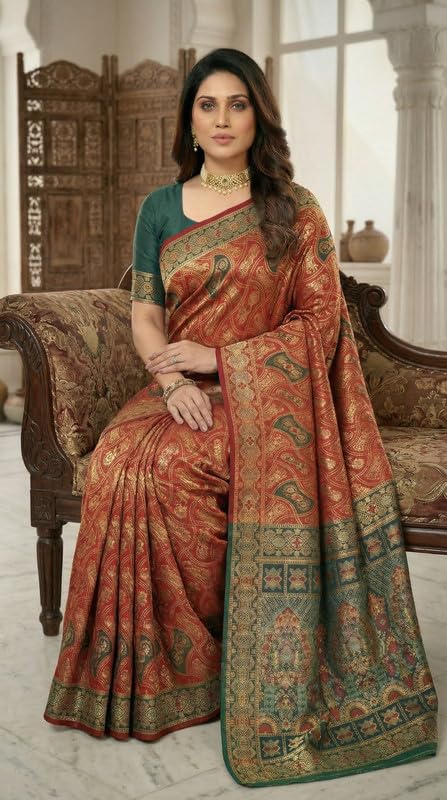 Image of C J Enterprise Women's Pure Soft Silk Saree With Blouse Piece For Wedding (Damru-Patola)