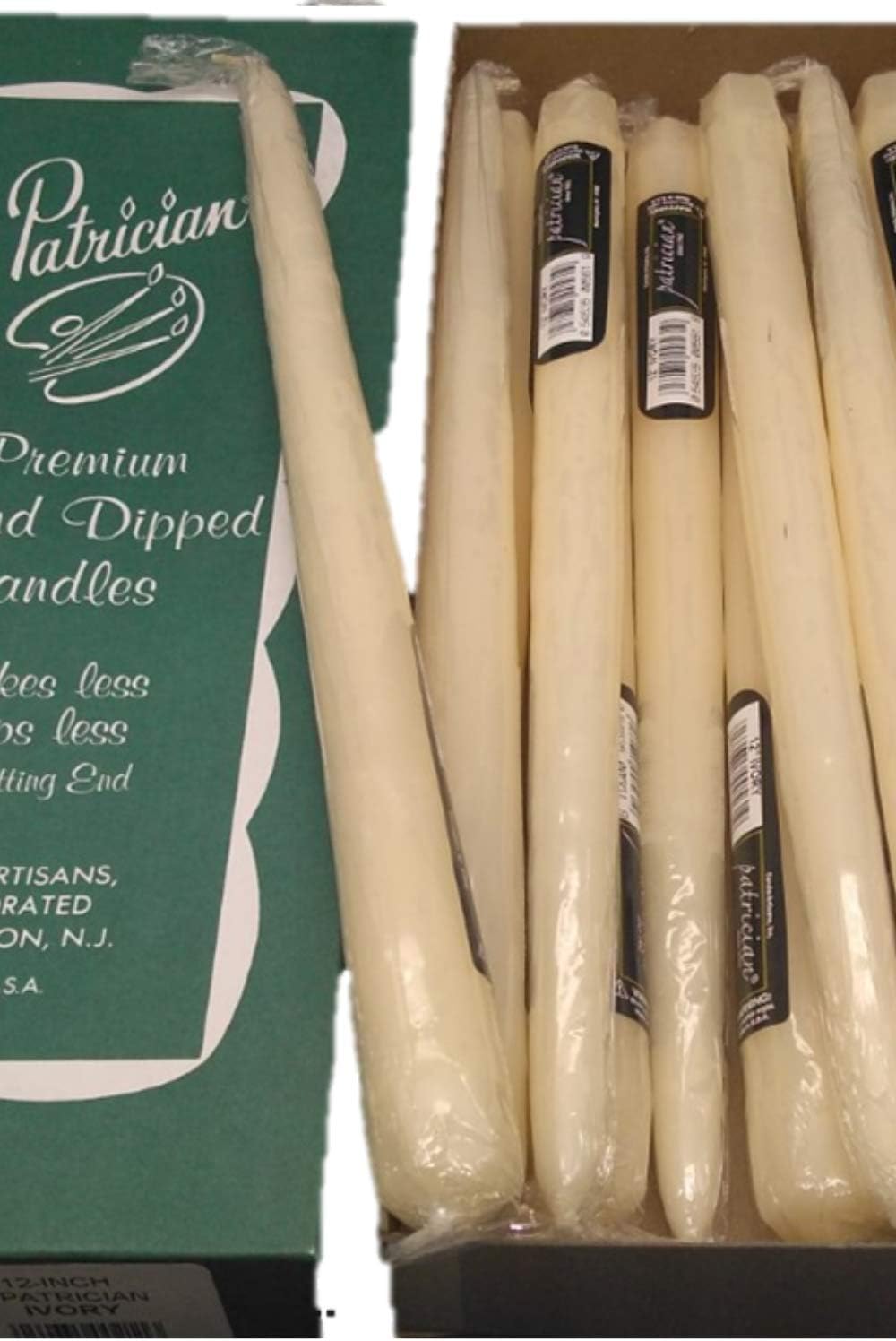 Patrician Dripless Taper Candles (12 Pcs) Ivory Taper Candles 12" Premium Hand