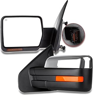 Towing Mirror Compatible with 2004 2005 2006 2007 2008 2009 2010 2011 2012 2013 2014 For Ford For F150 For F-150 Chrome Power Heated Turn Signal Puddle Light Manual Folding