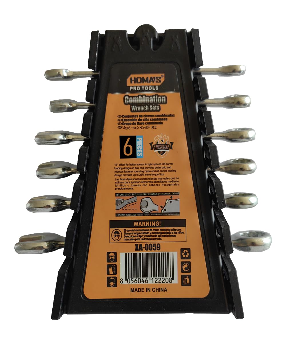 6 PCS Spanner Set Double Sided Combination Flat end Wrench | 6MM 7MM 8MM 9MM 10MM 12MM wrench double side | 15 degree offset upto 25% extra torque |