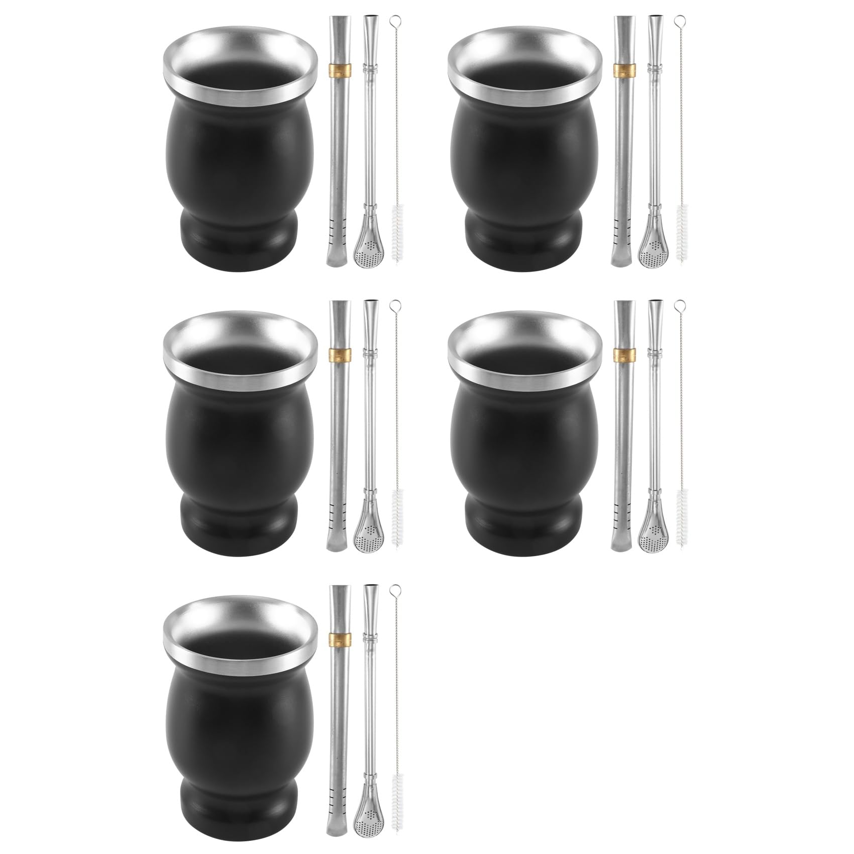Tasse à thé yerba mate isotherme à double paroi noire avec dix pailles filtrantes