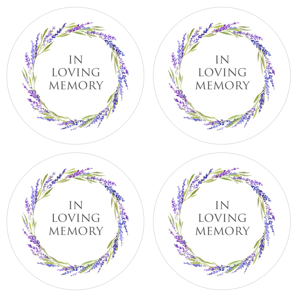 Angel & Dove White, Purple Pack Of 35 Lavender 'In Loving Memory' Stickers - Funeral Favours, Flowers, Sympathy Gifts