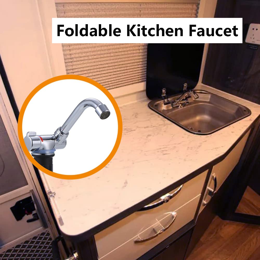 Riloer Rubinetto pieghevole in rame, rubinetto girevole a 360°, miscelatore acqua fredda e calda per camper