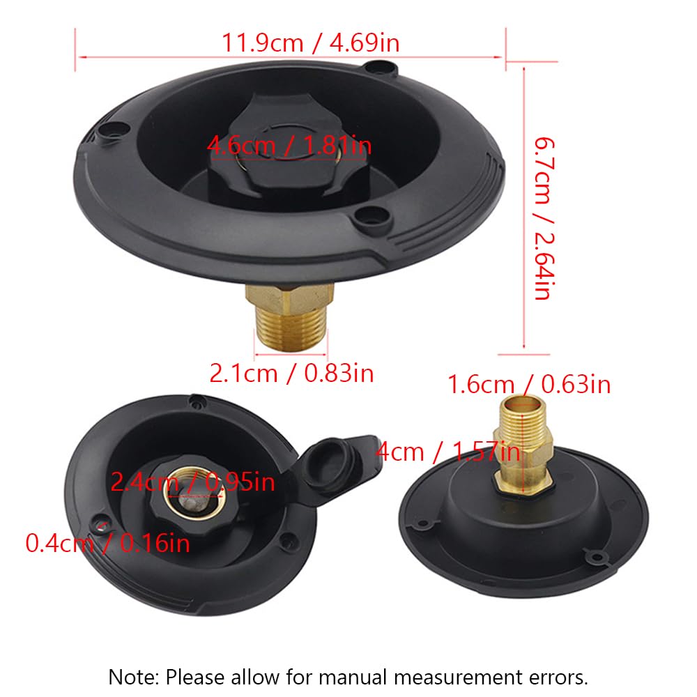 Lot de 4 entrées d'eau en laiton pour camping-car, remorque marine 3/4 NH femelle vers 1/2 NPT mâle, entrée d'eau en laiton avec bouchon anti-poussière pour camping-car, remorque