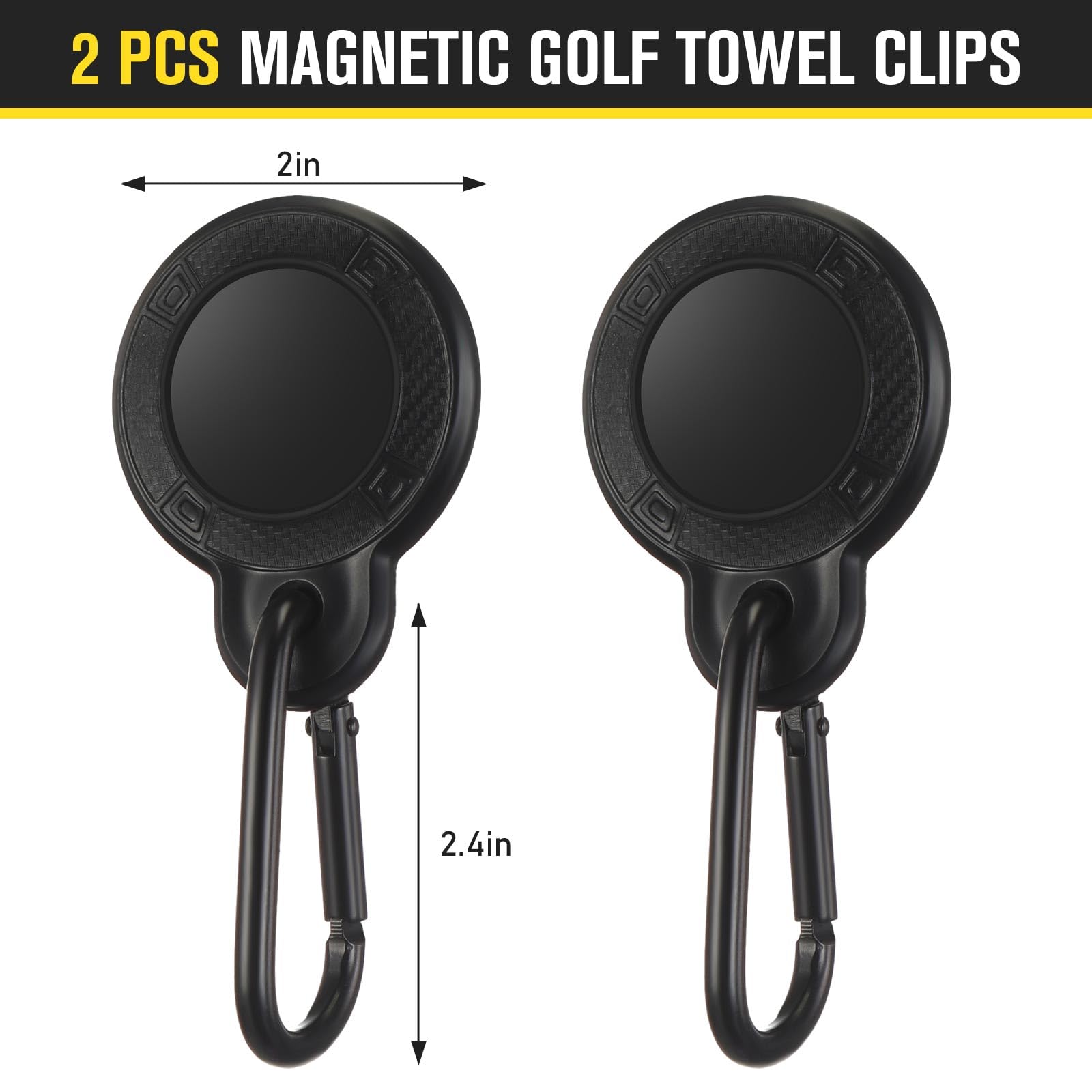 RoundFunny 2 Pcs Magnetic Golf Towel Clip Removable Magnetic Clip for Golf Towel Securely for Cart Bag Golf Club Bag Accessories for Golf Lovers, Black