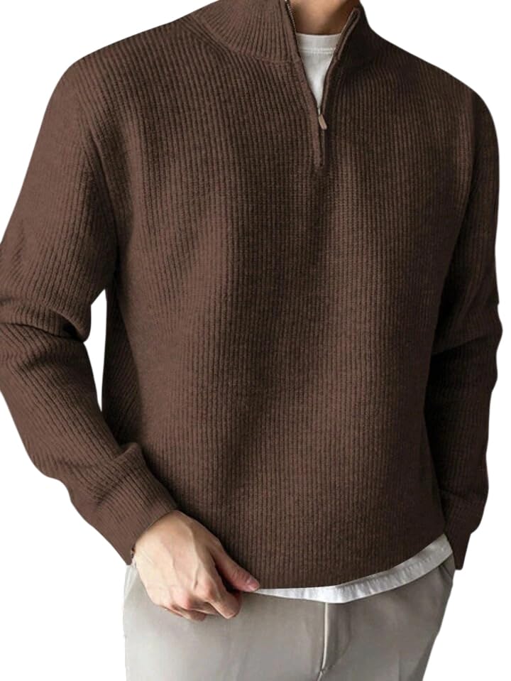 Image of ColorChakra High Neck Woollen Sweater for Mens Half Zip Wool Cardigan Plus Size M to 5XL