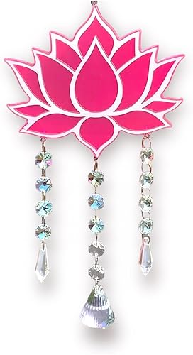 Pink Lotus Flower Crystal Suncatcher, Pretty Rainbow Maker, Zen Sun Light Catcher, Boho Wall Hang, Window Garden Decor, House Warming Gift
