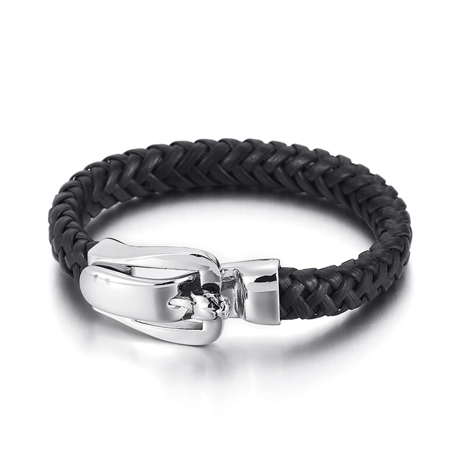 Gourmette Homme Metal, Bijoux Bracelet Acier Inoxydable Cuir Tressage de Panier Simplicité Rétro Relation Amicale Cadeau Bijoux Homme